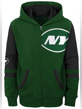 NWT New York Jets Stadium Color-Block Full-Zip Hoodie. Green/Black. Youth L.